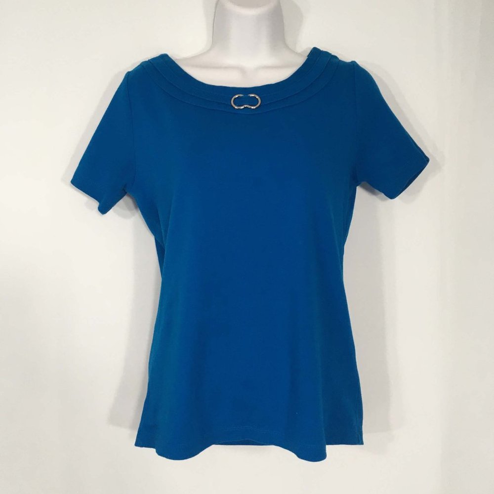 Rafaella Teal Blue‎ Short Sleeve Pull on Top Blouse